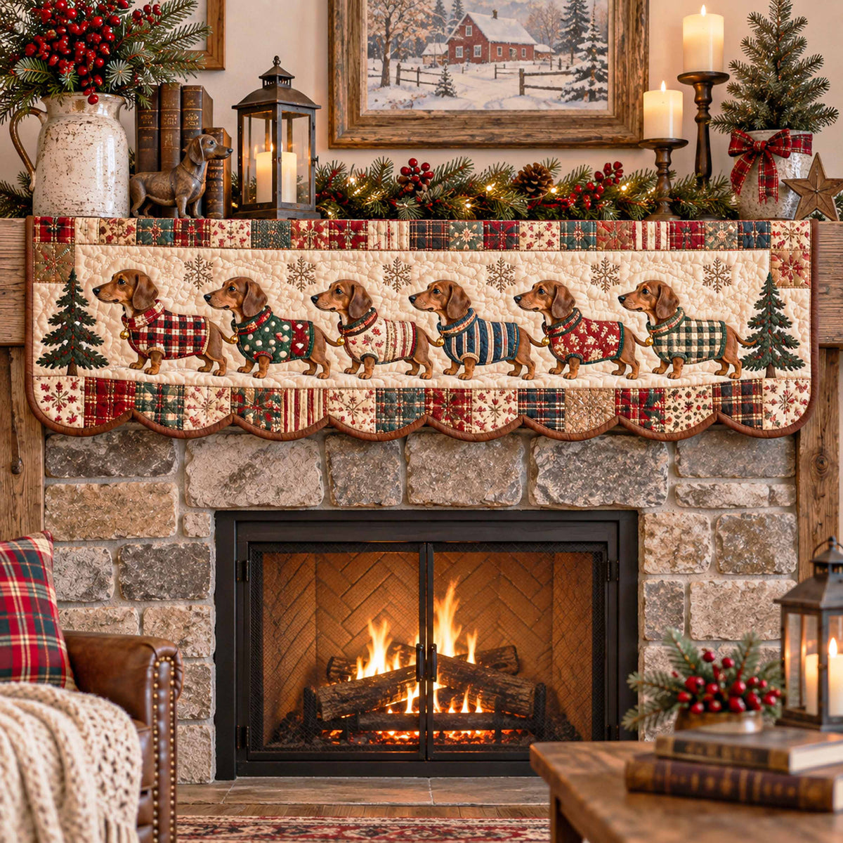 Dachshund Christmas Joy Quilted Mantel Scarf SN0TD776