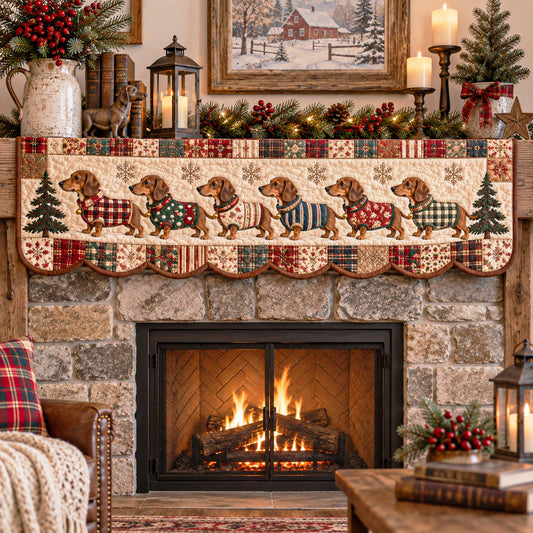 Dachshund Christmas Joy Quilted Mantel Scarf SN0TD776