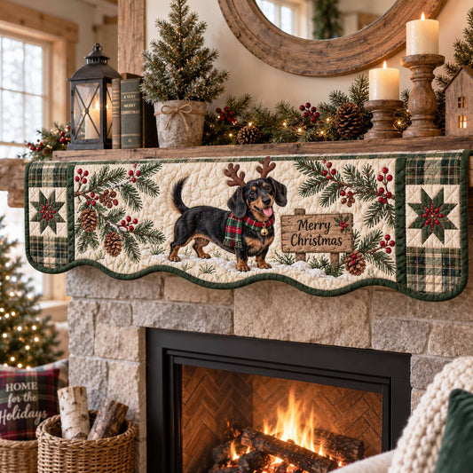 Dachshund Christmas Wishes Quilted Mantel Scarf SN0TD784
