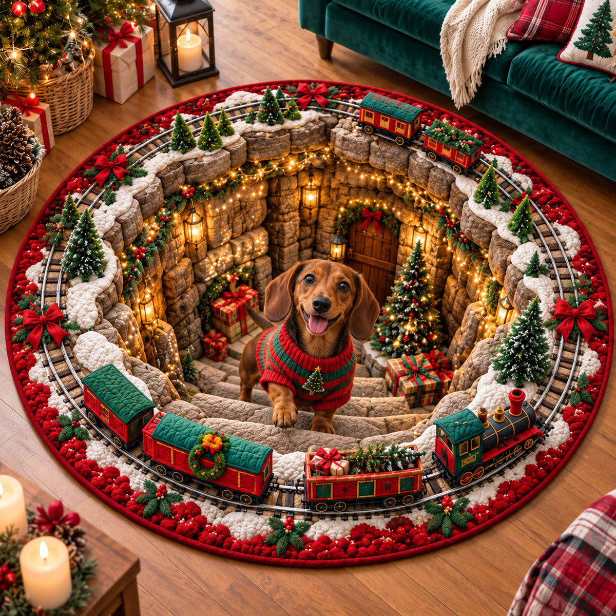 Puppy Christmas Wishes Quilted Round Mat NCU0SN008