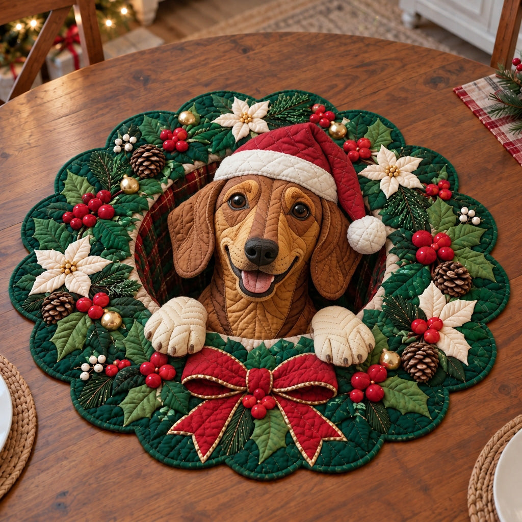 Festive Pup Wreaths Custom Shape Quilted Table Topper NCU0SN002