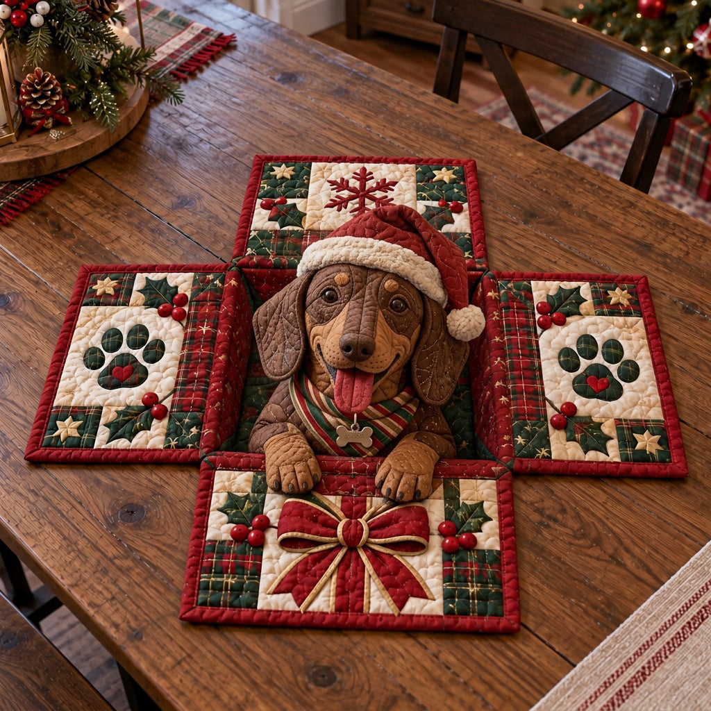 Christmas Pup Gift Boxes Custom Shape Quilted Table Topper NCU0SN003