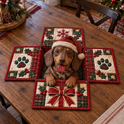 Christmas Pup Gift Boxes Custom Shape Quilted Table Topper NCU0SN003