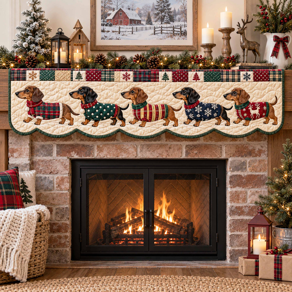 Dachshund Holiday Joy Quilted Mantel Scarf SN0TD788