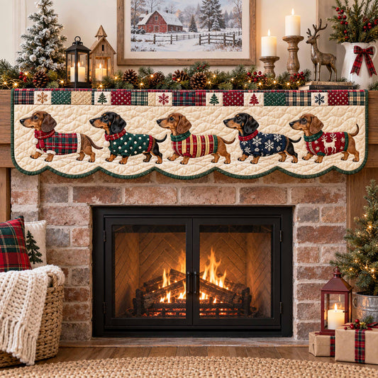 Dachshund Holiday Joy Quilted Mantel Scarf SN0TD788
