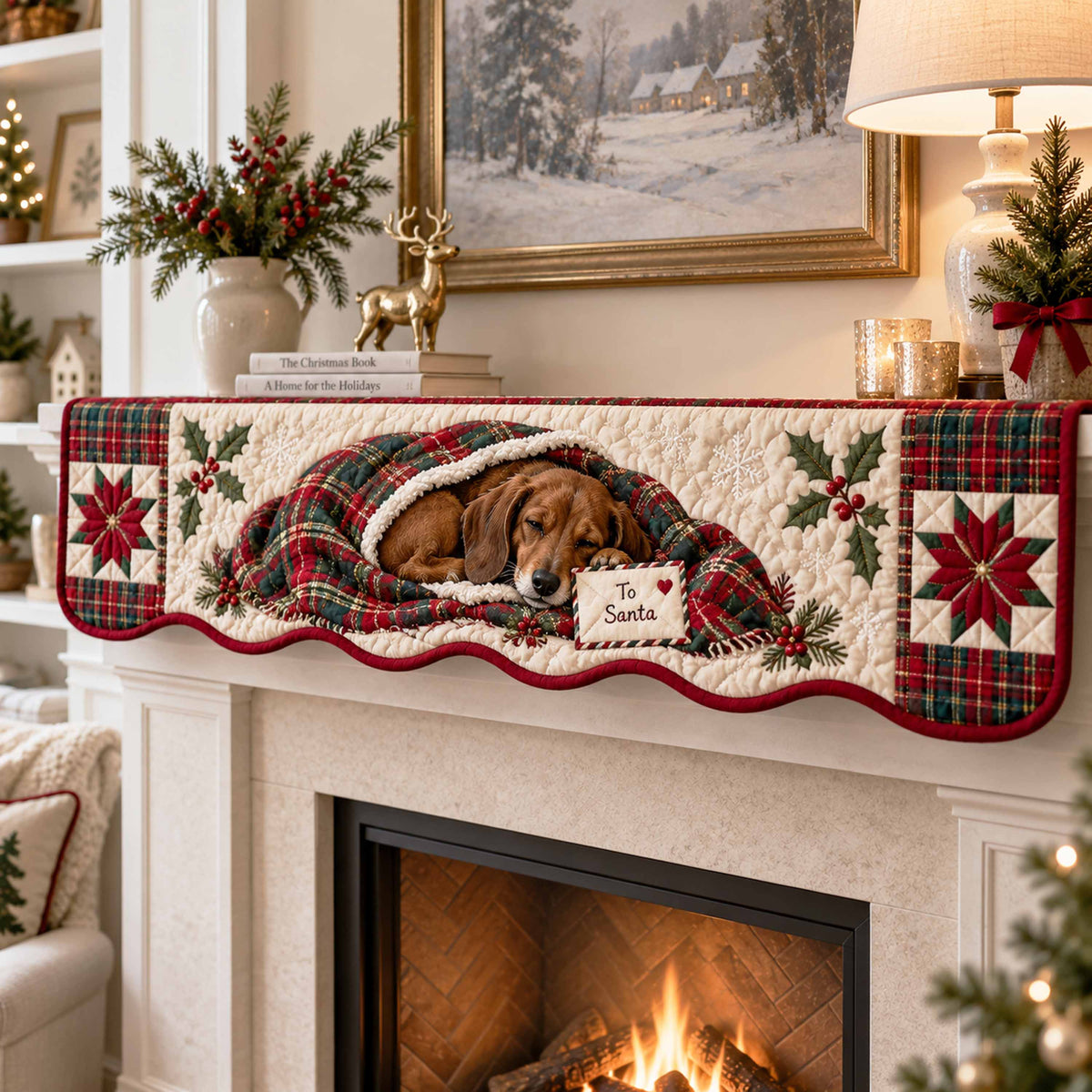 Dachshund Holiday Magic Quilted Mantel Scarf SN0TD786