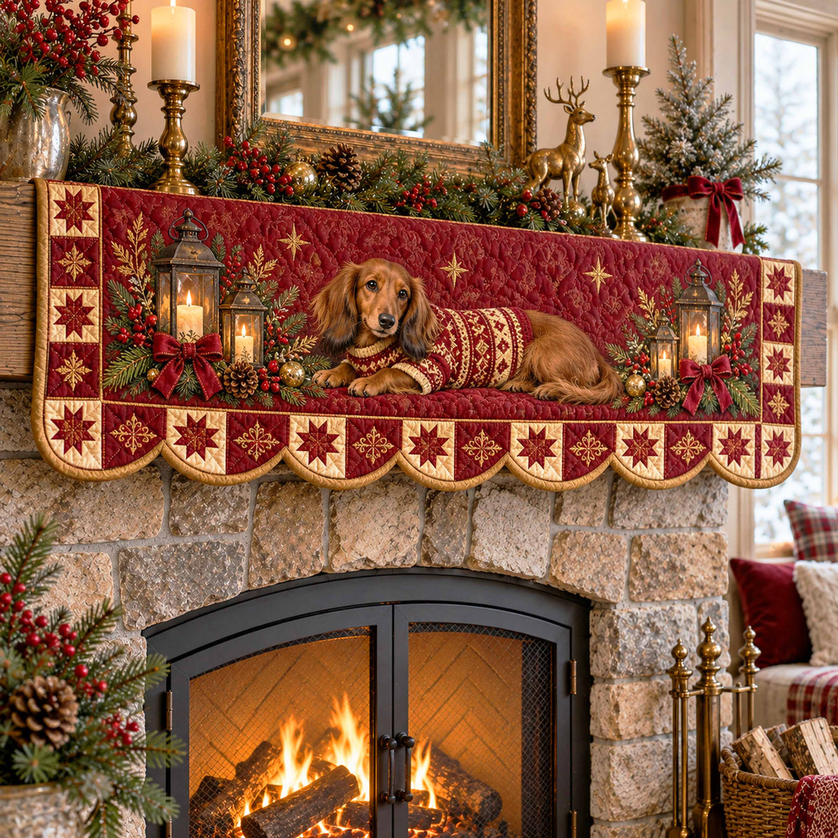 Dachshund Holiday Quilted Mantel Scarf SN0TD777