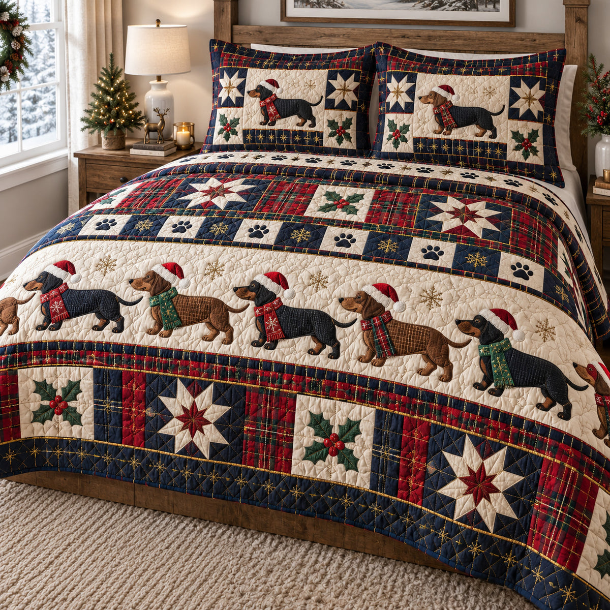 Dachshund Noel 3-Piece Quilted Bedding Set SN0TV857