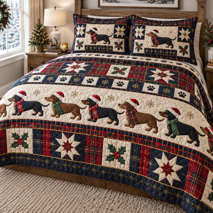 Dachshund Noel 3-Piece Quilted Bedding Set SN0TV857