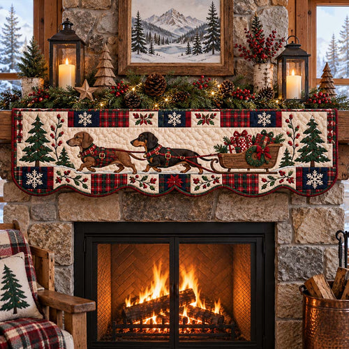 Dachshund Sleigh Quilted Mantel Scarf SN0HH0516