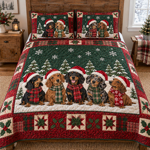 Dachshund Snowfall 3-Piece Quilted Bedding Set SN0TV866