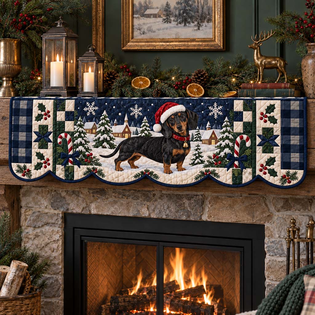 Dachshund Snowfall Quilted Mantel Scarf SN0HH0518