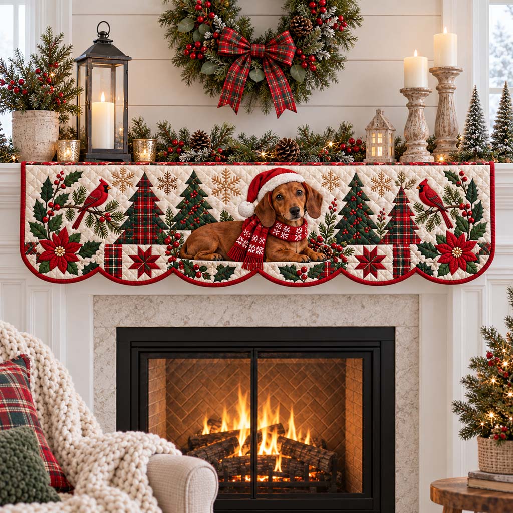 Dachshund Winterberry Quilted Mantel Scarf SN0HH0520