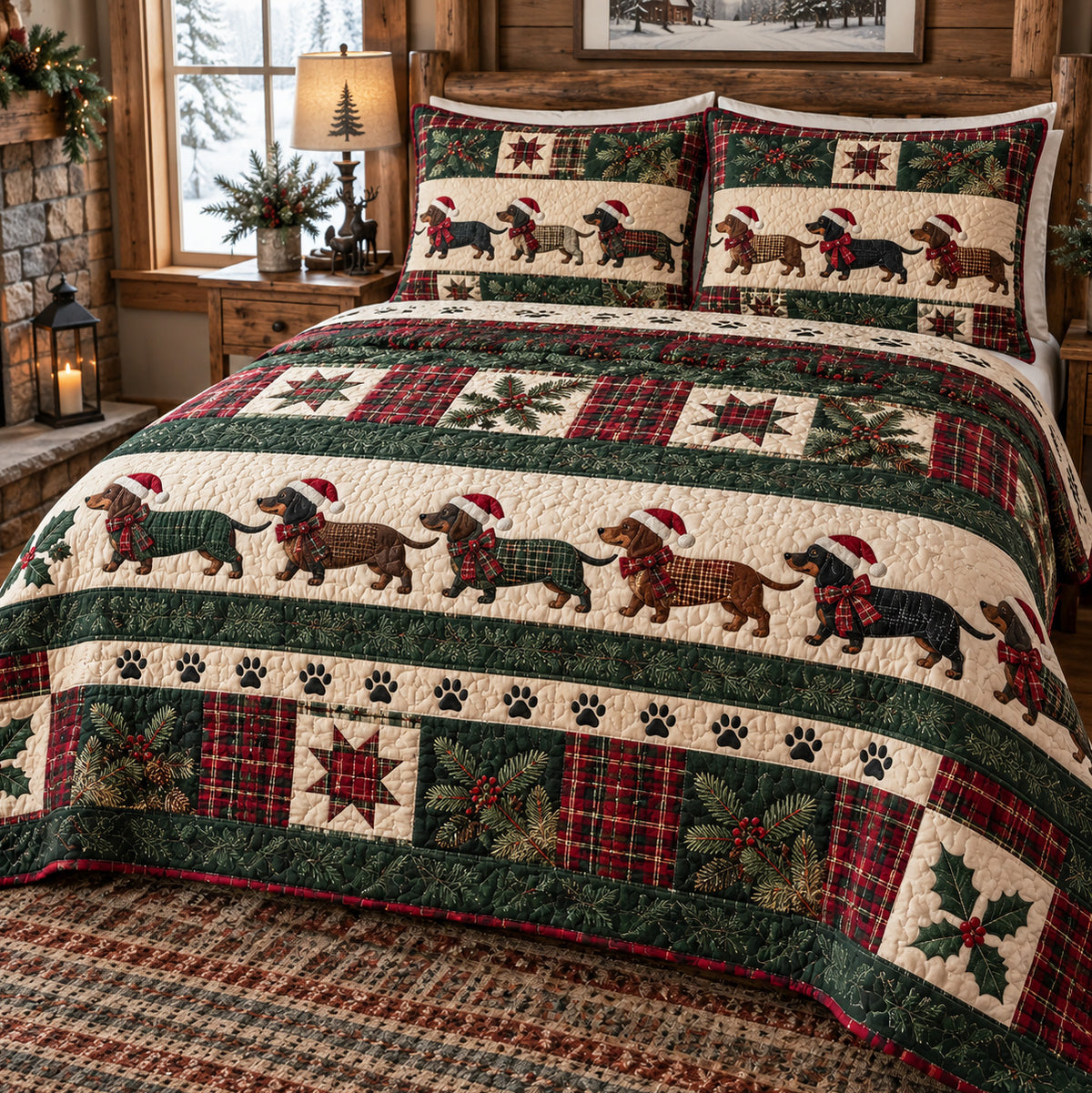 Dachshund Wonderland 3-Piece Quilted Bedding Set SN0TV860