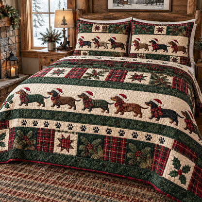 Dachshund Wonderland 3-Piece Quilted Bedding Set SN0TV860