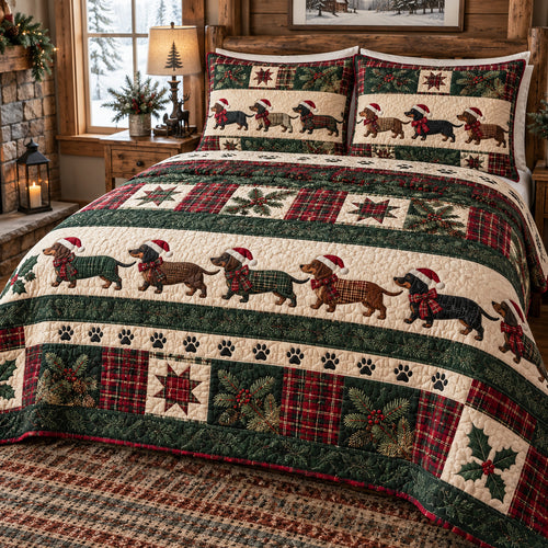 Dachshund Wonderland 3-Piece Quilted Bedding Set SN0TV860