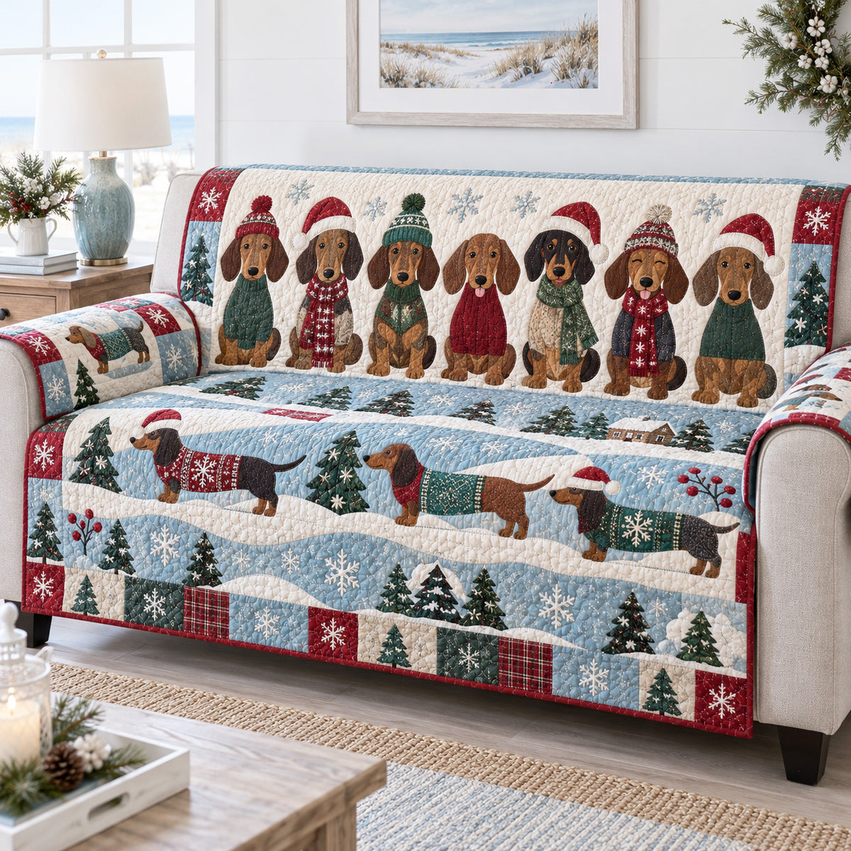 Dachshund Wonderland Quilted Sofa Cover SN0TV877