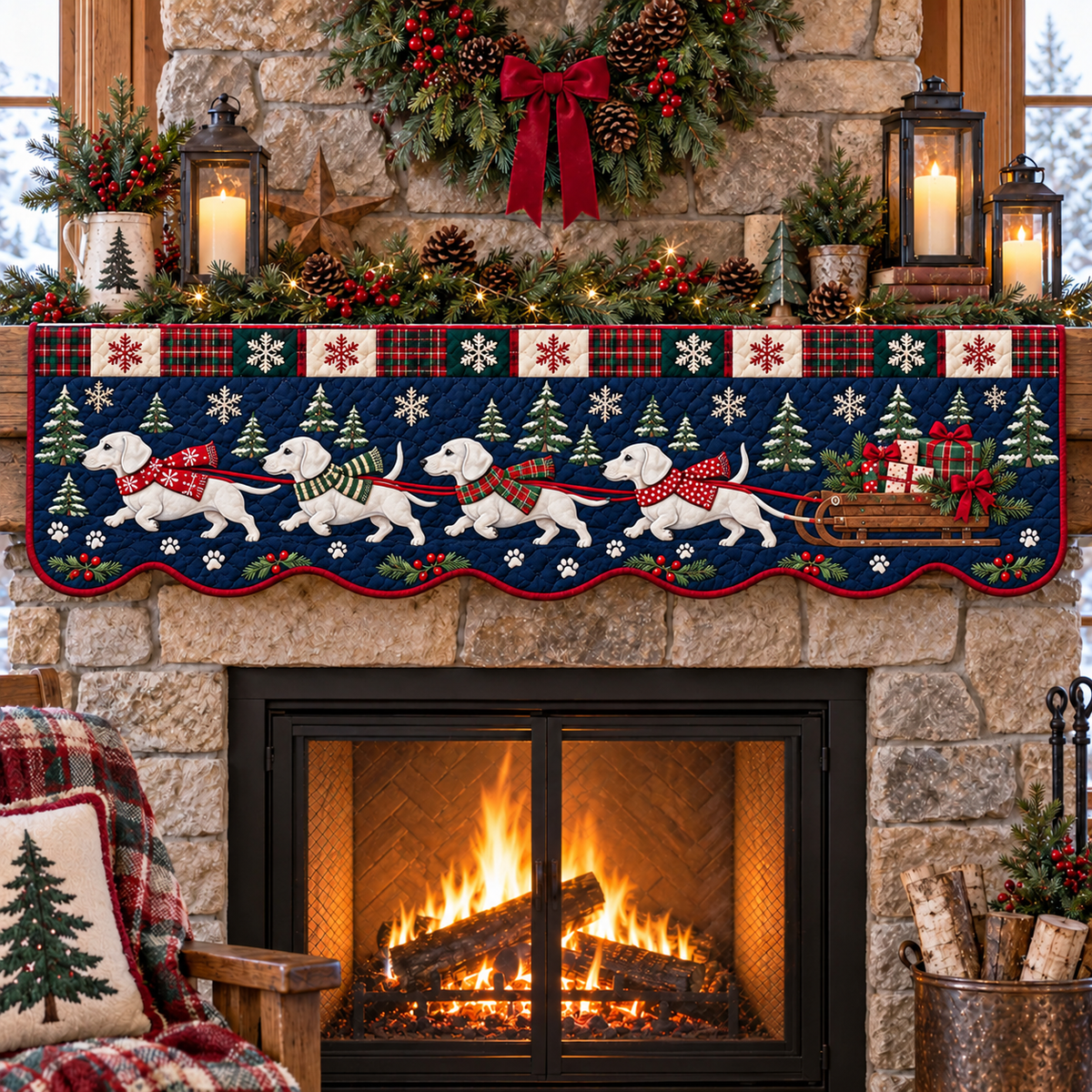 Dachshund Xmas Quilted Mantel Scarf SN0TD1233