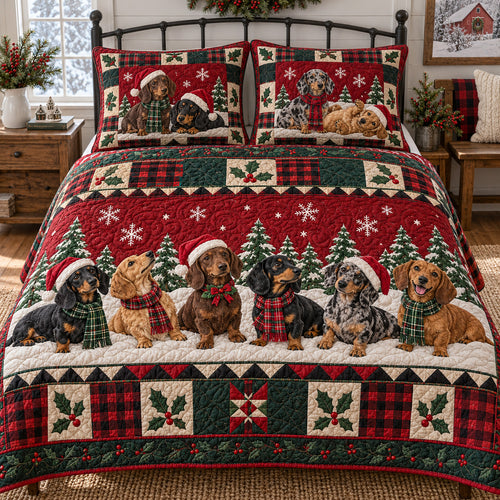 Dachshund Yuletide 3-Piece Quilted Bedding Set SN0TV863