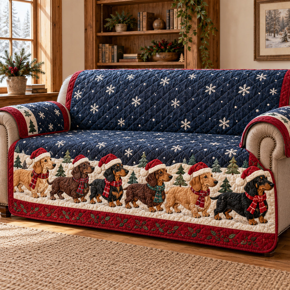 Dachshund Yuletide Quilted Sofa Cover SN0TV869