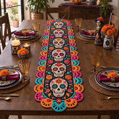 Day of the Dead Custom Shape Quilted Table Runner SN0TD692