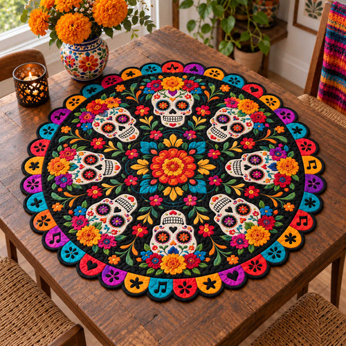 Day of the Dead Custom Shape Quilted Table Topper SN0TD662