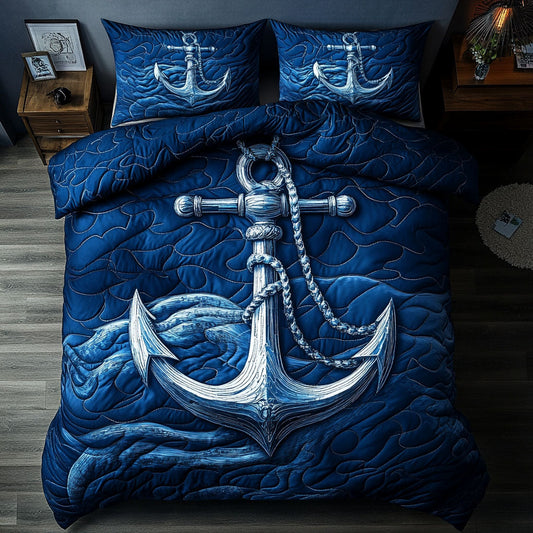 Deep Blue Anchor 3-Piece Quilted Bedding Set NCU0NT4826