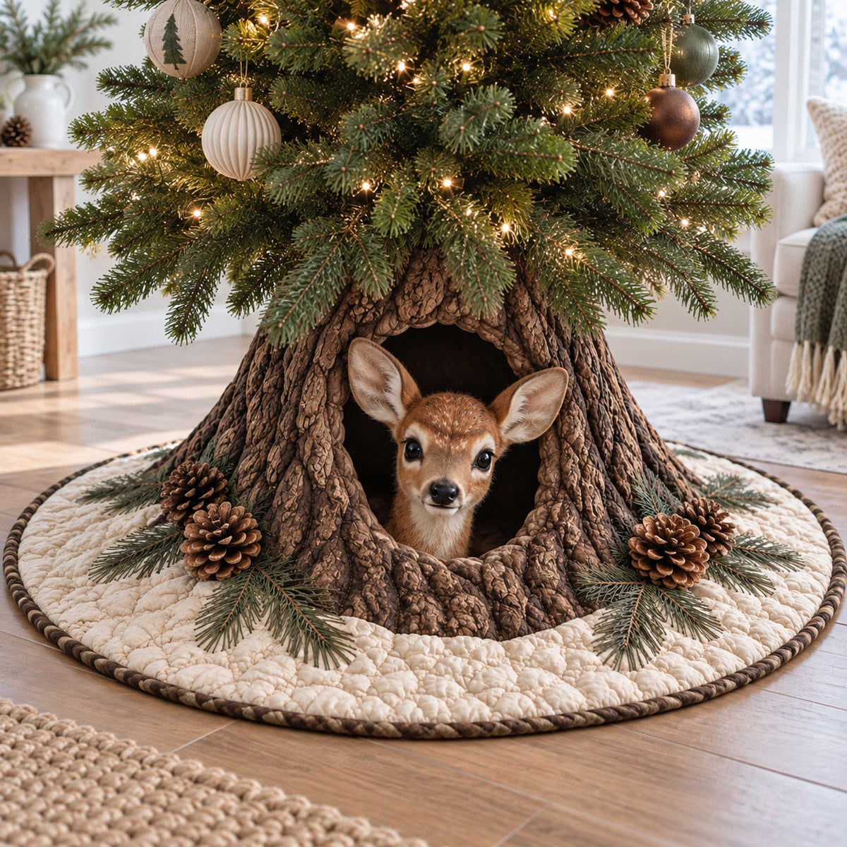 Deer Retreat Christmas Quilted Tree Skirt SN0TD632