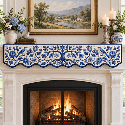 Delft Blue Bird Tree Mantel Scarf SN0HH1044