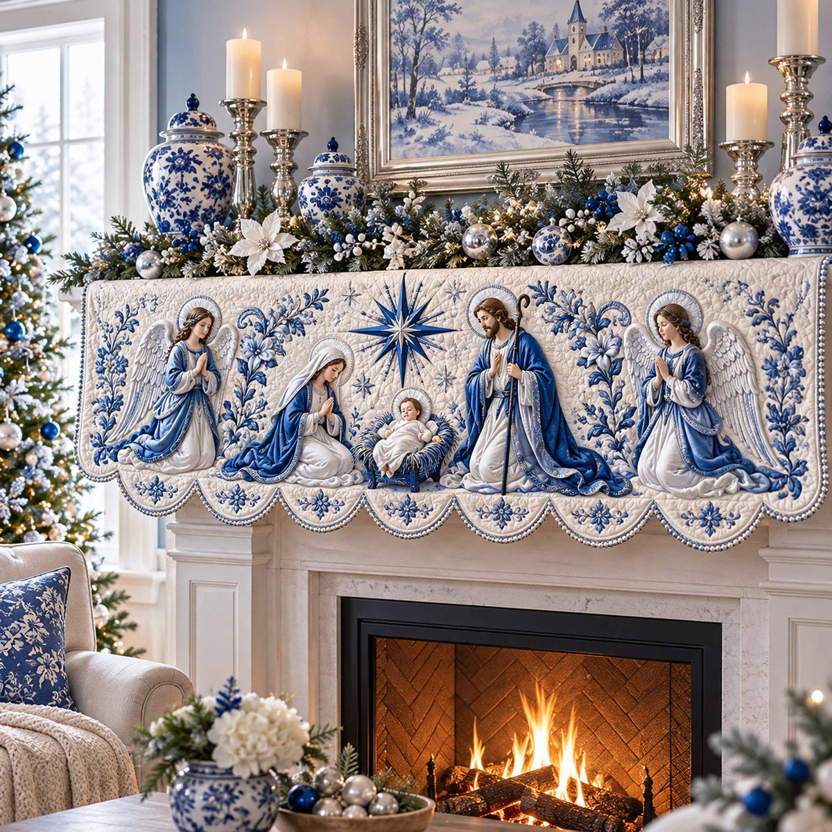 Delft Nativity Quilted Mantel Scarf SN0TD1315