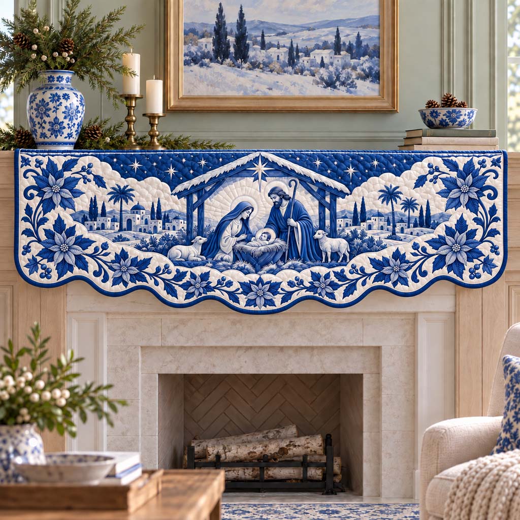 Delft Nativity Star Quilted Mantel Scarf SN0HH0991