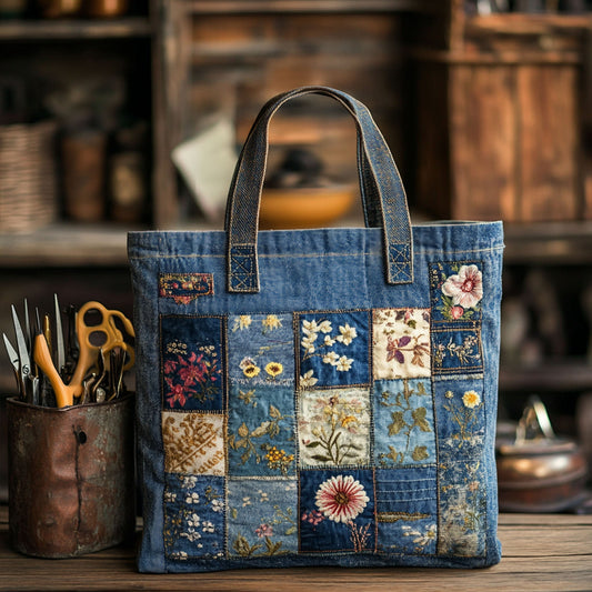 Denim Blossom Quilted Tote Bag NCU0PT7903