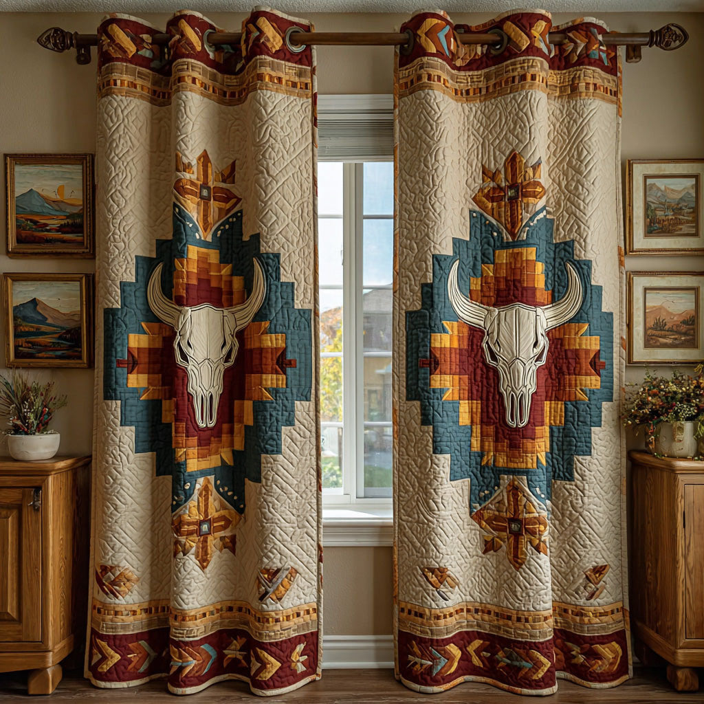 Desert Medallion Bull Quilted Curtains NCU0DH865
