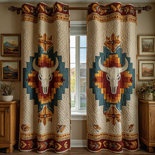 Desert Medallion Bull Quilted Curtains NCU0DH865