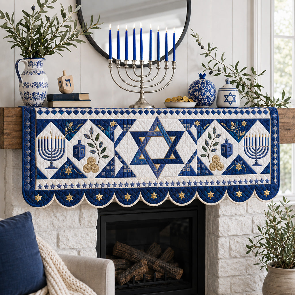 Diamond Mosaic Hanukkah Quilted Mantel Scarf SN0HH0181