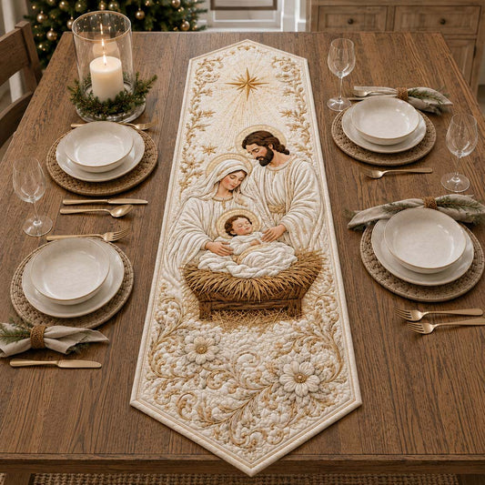 Divine Nativity Manger Custom Shape Quilted Table Runner SN0HH0265
