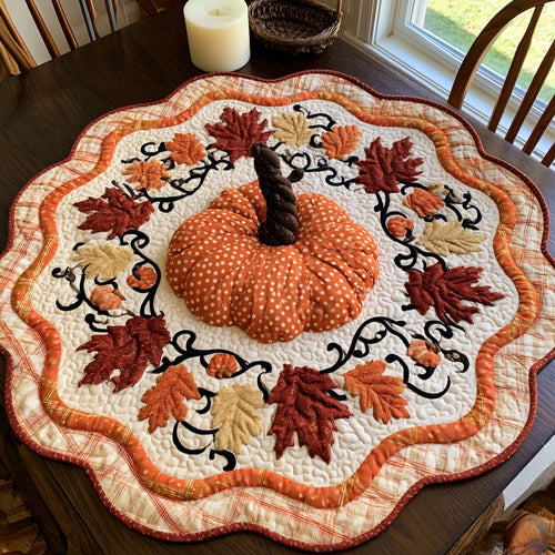 Dotted Pumpkin Custom Shape Quilted Table Topper NCU0LV195