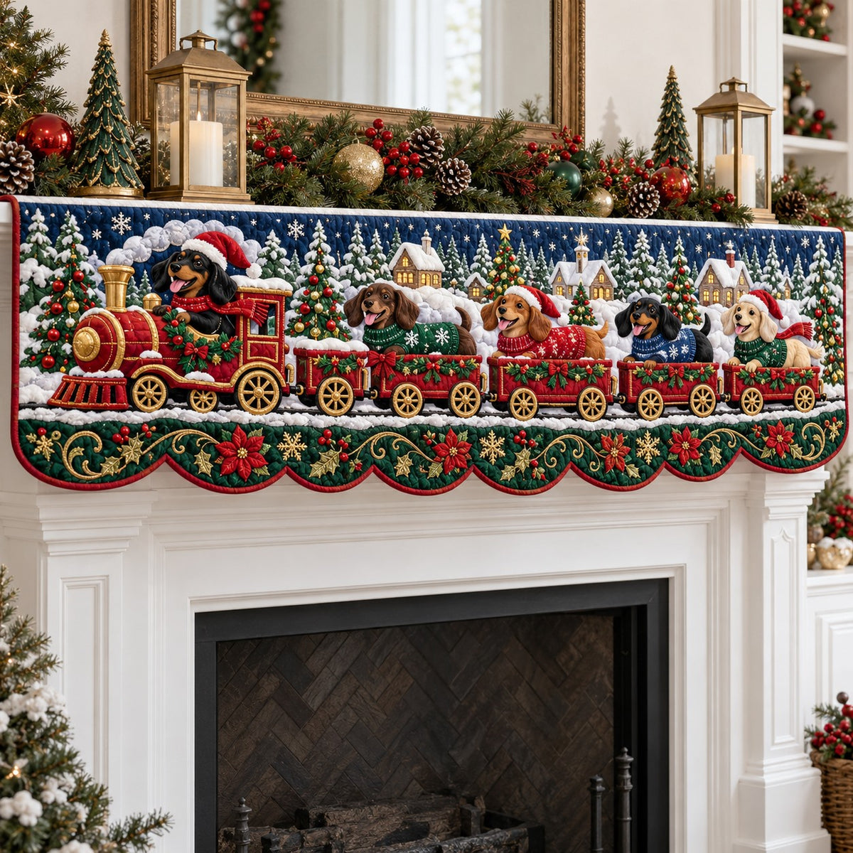 Doxie Christmas Express Quilted Mantel Scarf SN0TV925