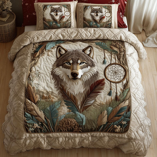 Dreamcatcher Wolf 3-Piece Quilted Bedding Set NCU0NT2549