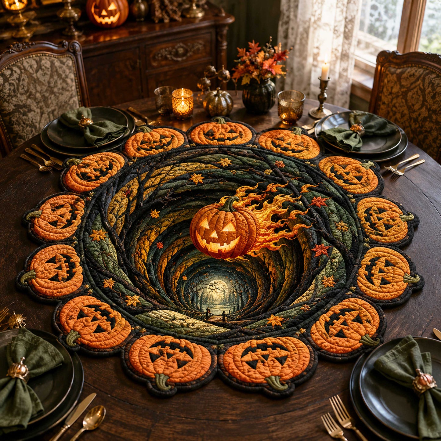 Eerie Hollow Custom Shape Quilted Table Topper SN0TD302