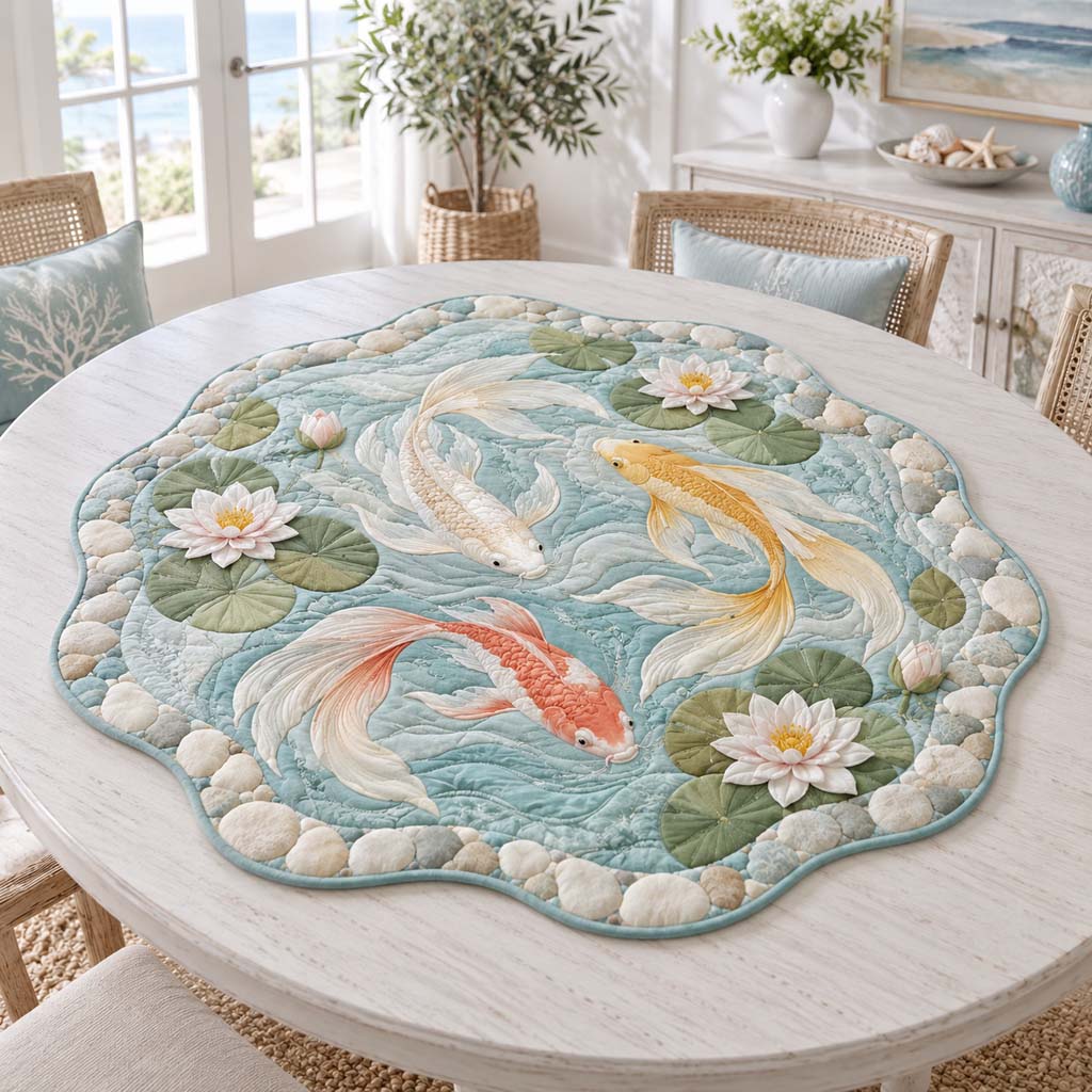 Elegant Koi Custom Shape Quilted Table Topper SN0HH0651