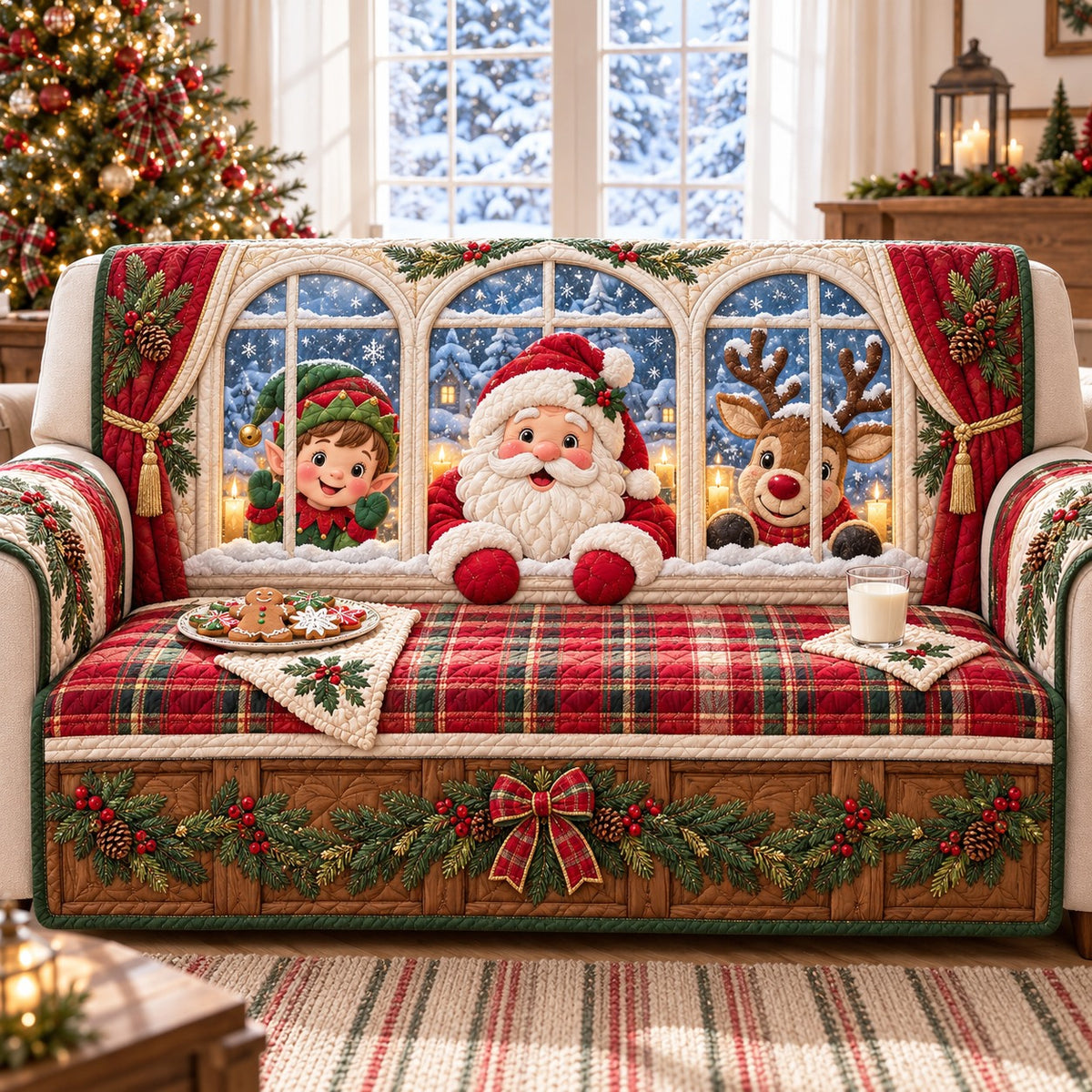 Elf Window Santa Quilted Sofa Cover SN0TD1272