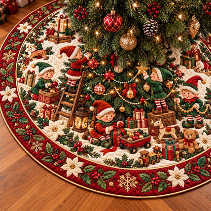 Elves Gift Wrapping Quilted Tree Skirt SN0HH1088
