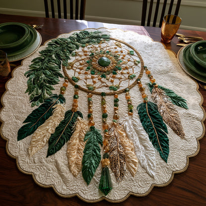 Emerald Feathers Custom Shape Quilted Table Topper NCU0LV228