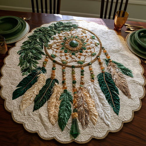 Emerald Feathers Custom Shape Quilted Table Topper NCU0LV228