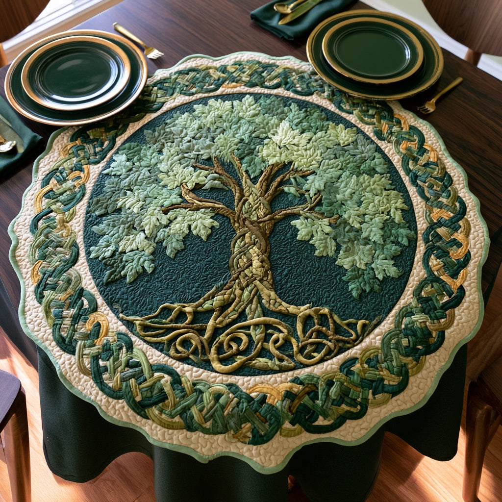 Emerald Foliage Custom Shape Quilted Table Topper NCU0LV290