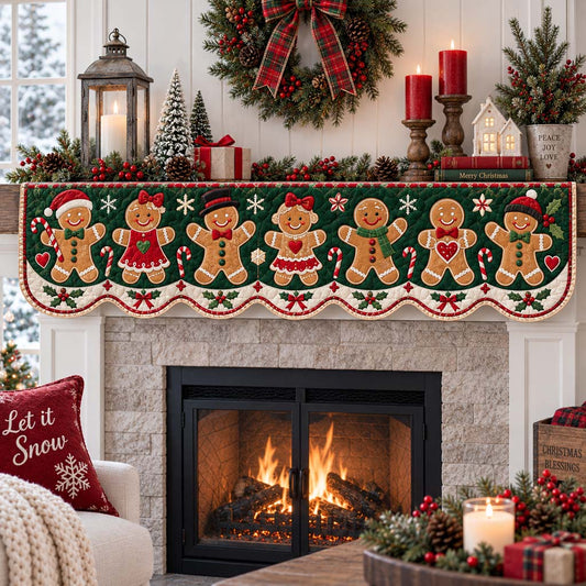Emerald Gingerbread Gathering Quilted Mantel Scarf SN0HH0320