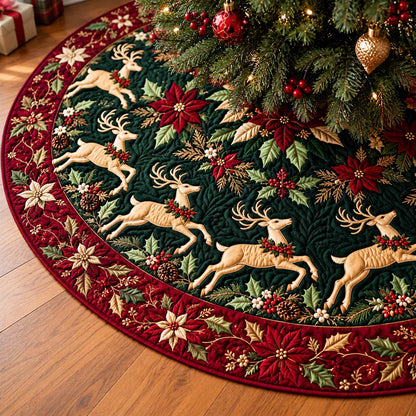 Emerald Gold Reindeer Quilted Tree Skirt SN0HH1111