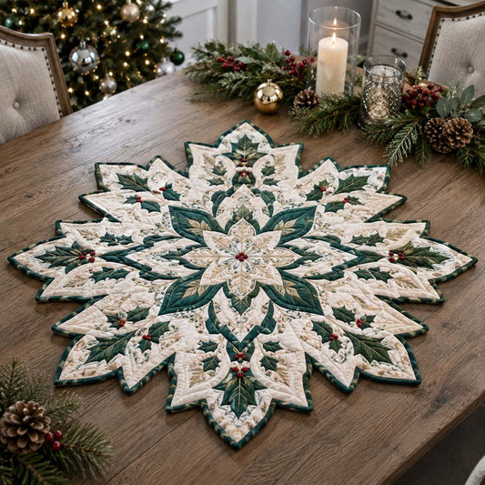 Emerald Holly Snowflake Custom Shape Quilted Table Topper SN0HH0292