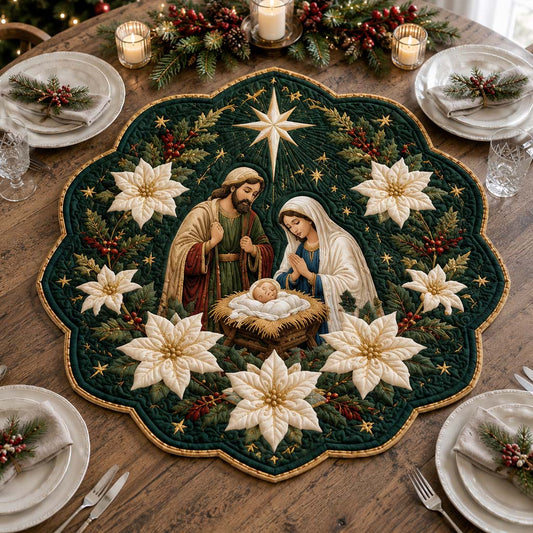 Emerald Nativity Grace Custom Shape Quilted Table Topper SN0HH0302